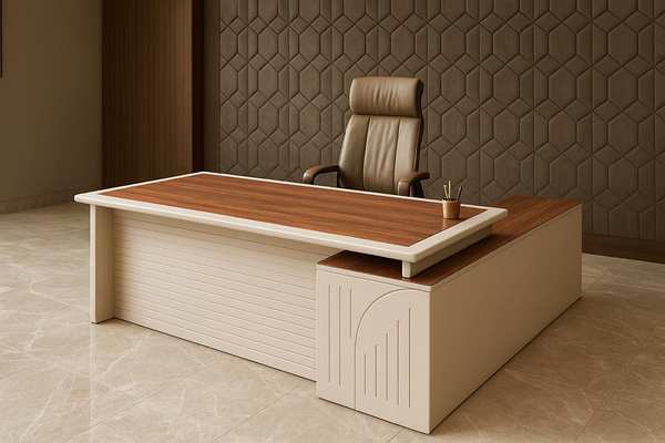 Executive Table — Cream + Walnut