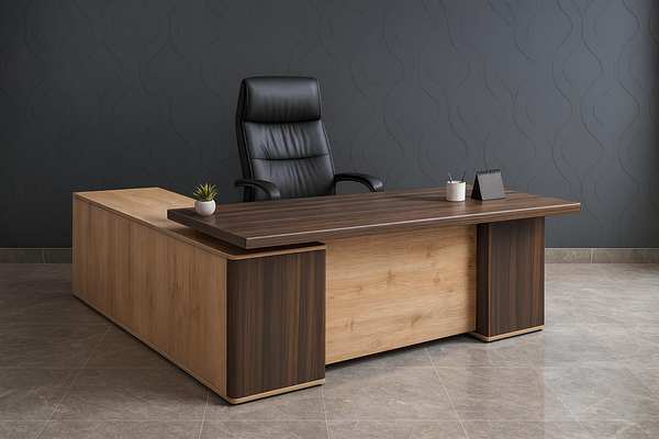 L-Shape Table — Walnut + Oak